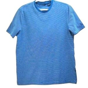 Perry Ellis Striped T-Shirt Casual Short Sleeve Blue Tee Top Men's